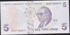9.Emisyon 2.Tertip 5 Lira B027 592411 Çilaltı Çil ( Baskı İzleri var )