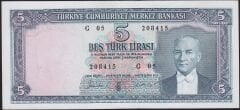 5.Emisyon 3.Tertip 5 Lira G05 208415 Çok Temiz+