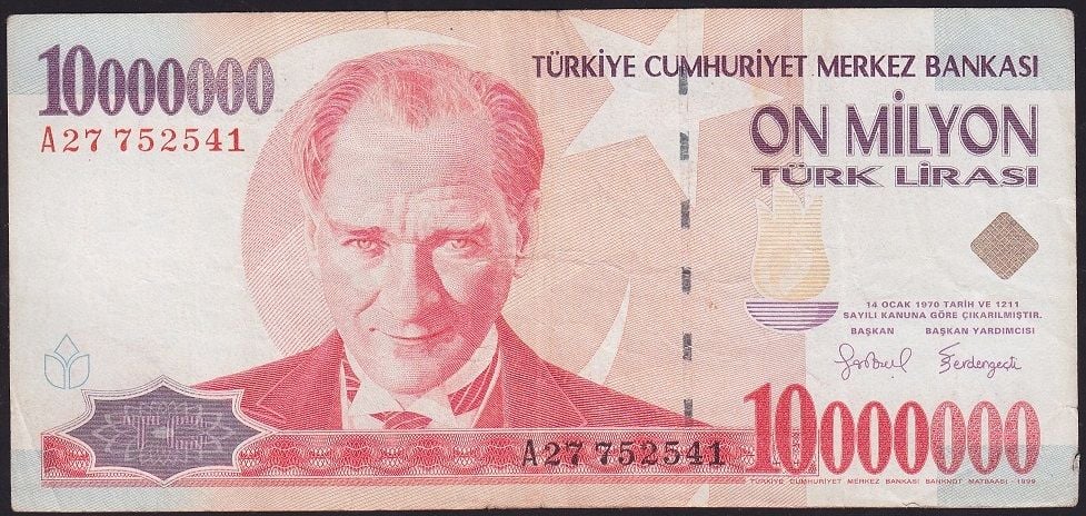 7.Emisyon 10 000 000 Lira A27 752541 Temiz