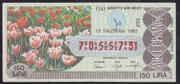 1983 19 HAZİRAN ÇEYREK BİLET E SERİSİ