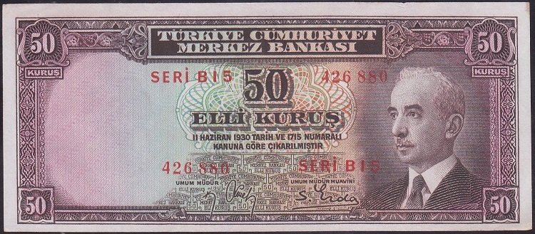 2.EMİSYON BATAN GEMİ 50 KURUŞ B15 426880 DENİZDEN ÇIKTIĞI GİBİ HAFİF DALGALI ÇİL