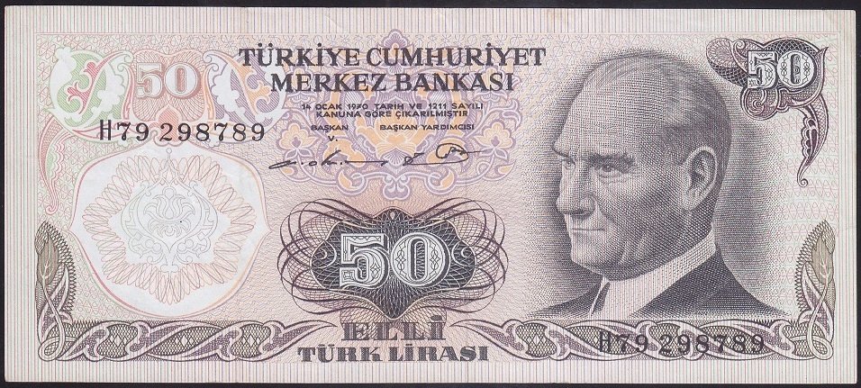 6.EMİSYON 1.TERTİP 50 LİRA H79 298789 ÇÇT
