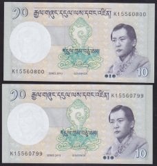 BHUTAN 10 NGULTRUM 2013 ÇİL SERİ TAKİPLİ 2 ADET 799 - 800