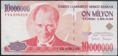 7.EMİSYON 10 000 000 LİRA F74 898219 ÇOK TEMİZ +