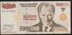 7.Emisyon 5 000 000 Lira G37 979337 Çok Temiz+