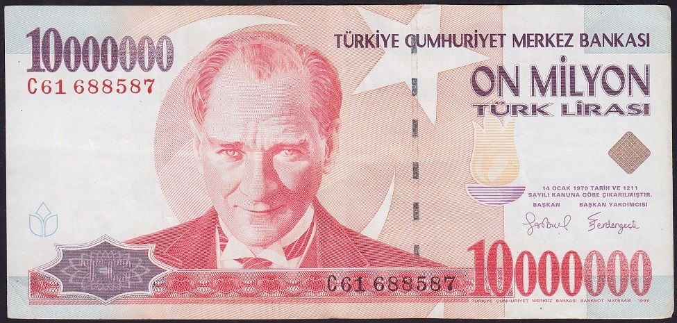 7.Emisyon 10 000 000 Lira C61 688587 Çok Temiz+