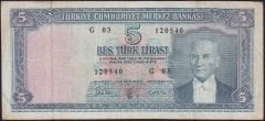 5.Emisyon 3.Tertip 5 Lira G03 120540 Çok Temiz