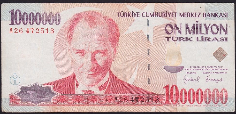 7.Emisyon 10 000 000 Lira A26 472513 Çok Temiz