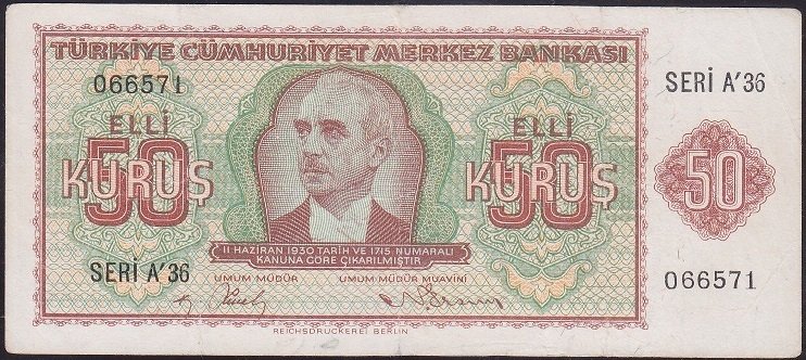 2.EMİSYON BERLİN 50 KURUŞ BA36 066571 ÇOK TEMİZ (DÜZELTME VAR)