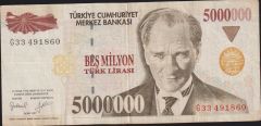 7.Emisyon 5 000 000 Lira G33 491860 Çok Temiz