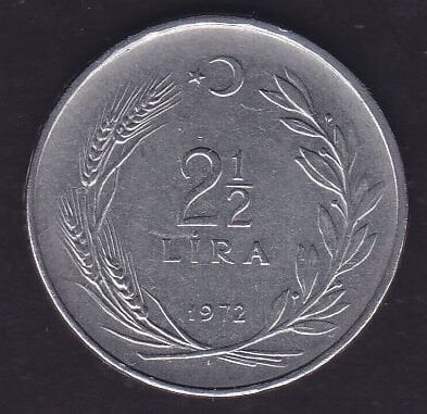 1972 Yılı 2.5 Lira Ters
