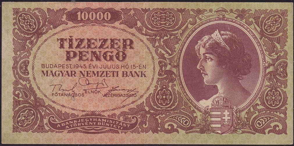 Macaristan 10000 Pengo 1945 Çok Temiz