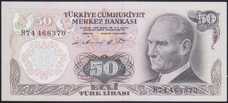 6.EMİSYON 1.TERTİP 50 LİRA H74 468370 ÇİL