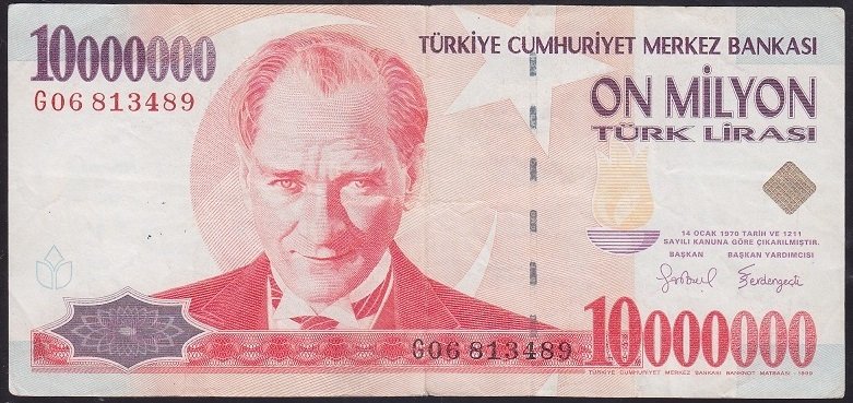 7.EMİSYON 10 000 000 LİRA G06 813489 ÇOK TEMİZ eski kağıt para değerleri