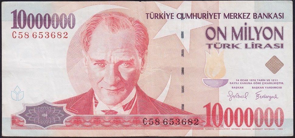 7.Emisyon 10 000 000 Lira C58 653682 Çok Temiz+
