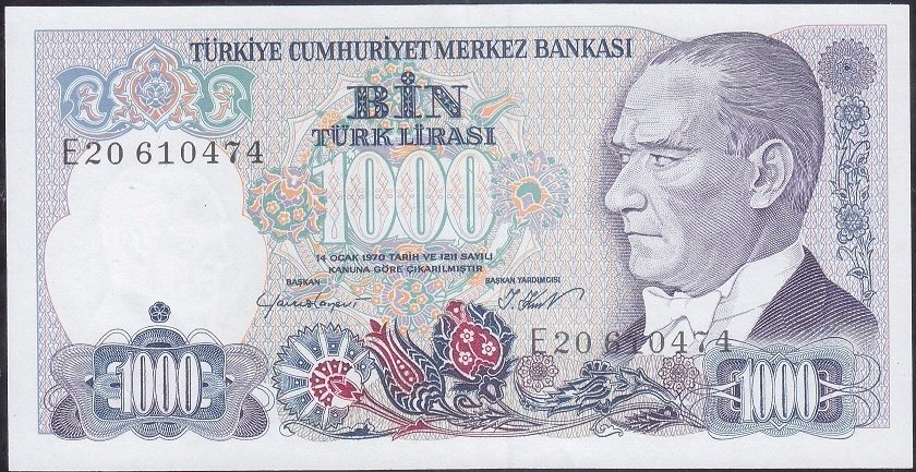 7.Emisyon 1.Tertip 1000 Lira E20 610474 Çil