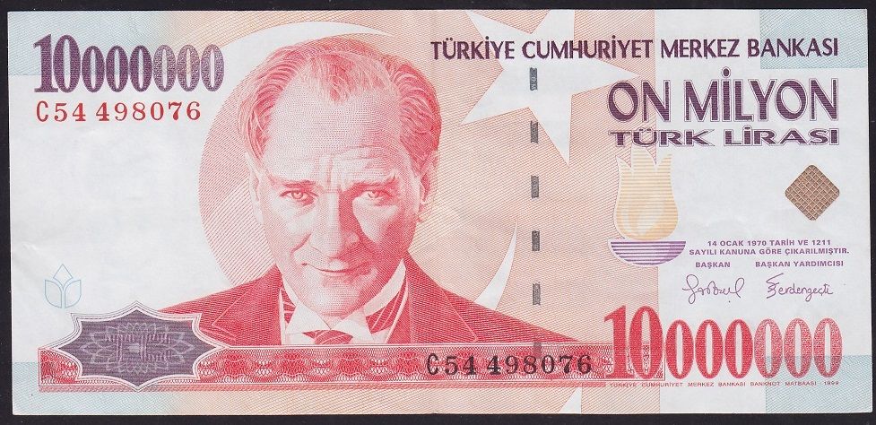 7.Emisyon 10 000 000 Lira C54 498076 Çok Çok Temiz