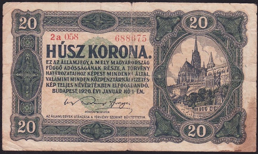 Macaristan 20 Korona 1920 Temiz