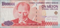 7.Emisyon 10 000 000 Lira E47 250592 Çok Çok Temiz+