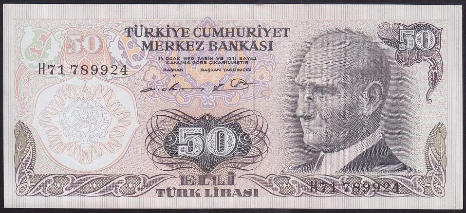 6.EMİSYON 1.TERTİP 50 LİRA H71 789924 ÇÇT +