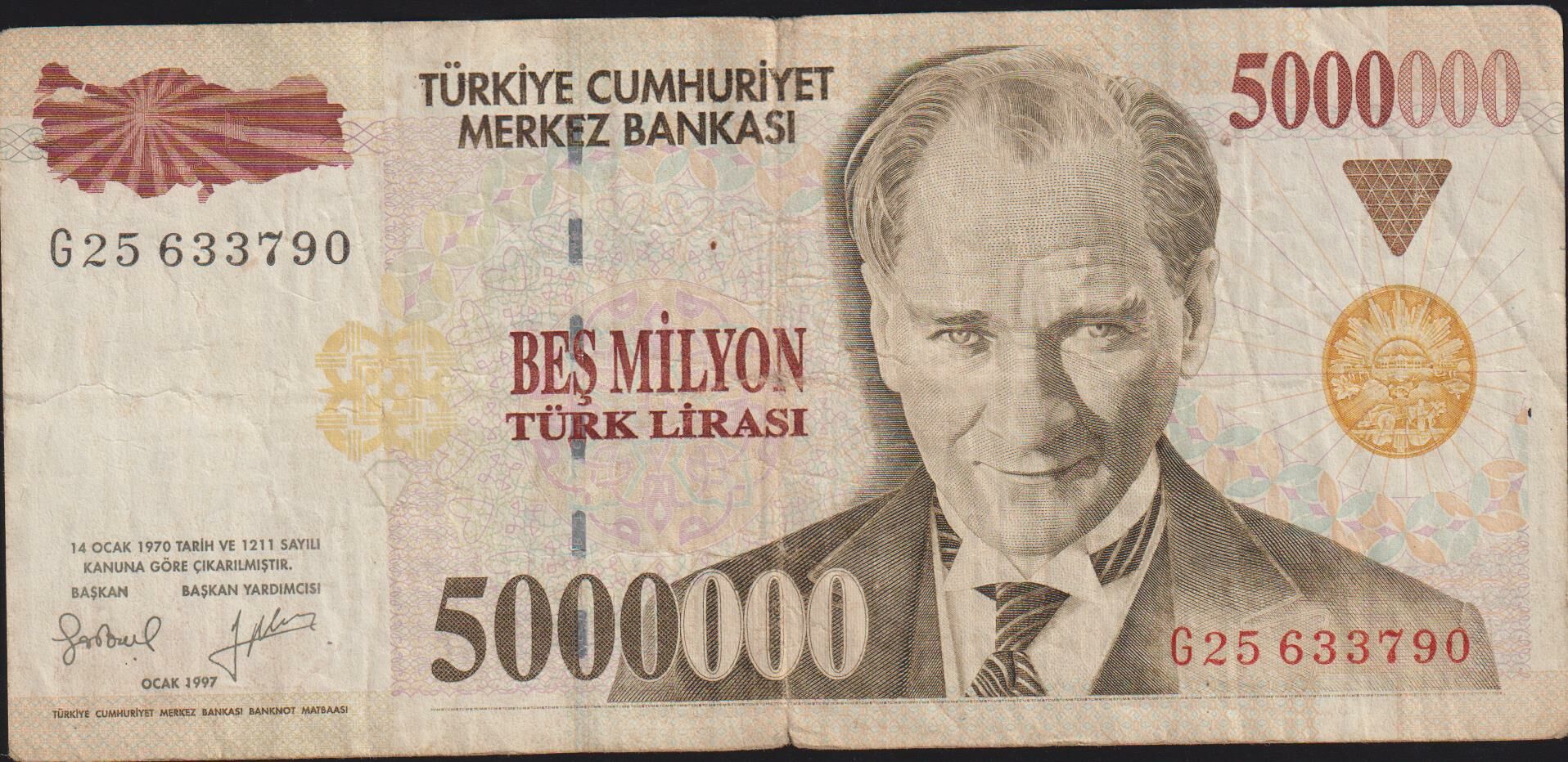 7.Emisyon 5 000 000 Lira G25 633790 Temiz