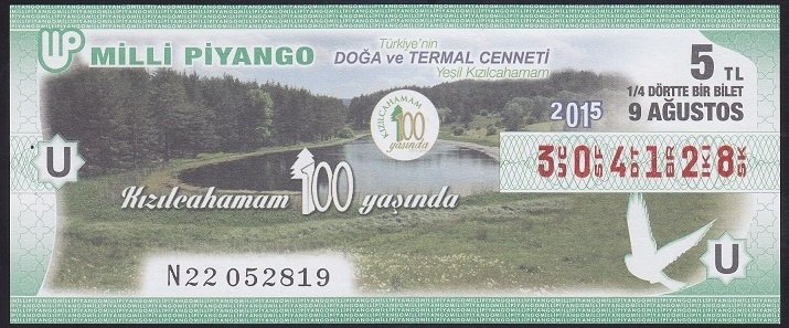2015 9 AĞUSTOS ÇEYREK BİLET U SERİSİ