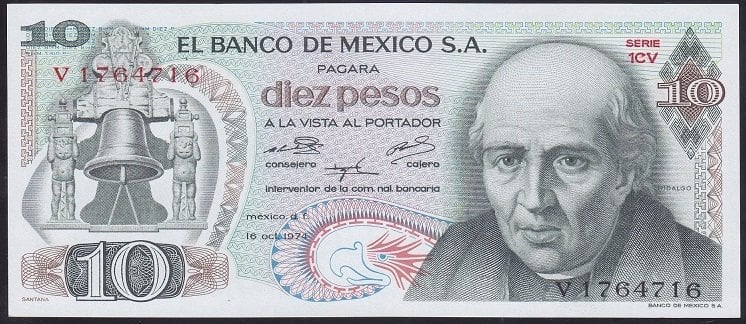 Meksika 10 Pesos 1974 Çilaltı Pick63g