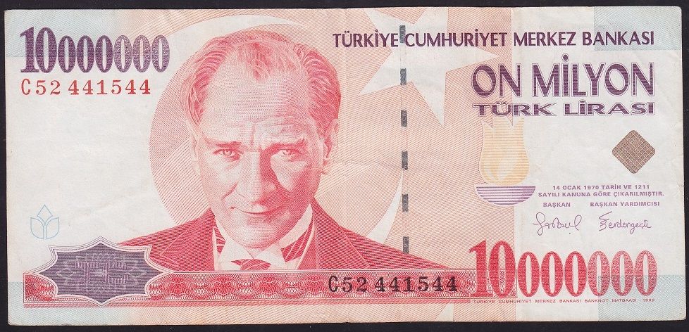 7.Emisyon 10 000 000 Lira C52 441544 Çok Temiz+
