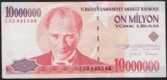 7.Emisyon 10 000 000 Lira C52 441544 Çok Temiz+