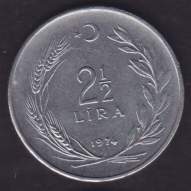 1974 Yılı 2.5 Lira Düz