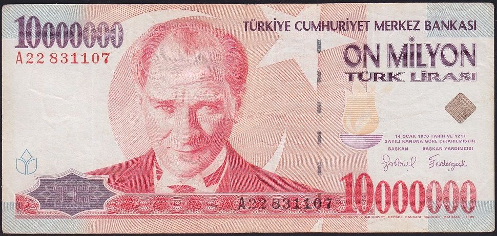 7.Emisyon 10 000 000 Lira A22 831107 Çok Temiz