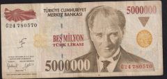 7.Emisyon 5 000 000 Lira G24 780570 Çok Temiz