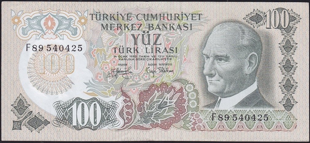 6.Emisyon 2.Tertip 100 Lira F89 540425 Çok Çok Temiz+