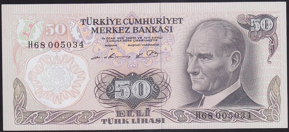 6.EMİSYON 1.TERTİP 50 LİRA H68 005034 ÇİLALTI ÇİL