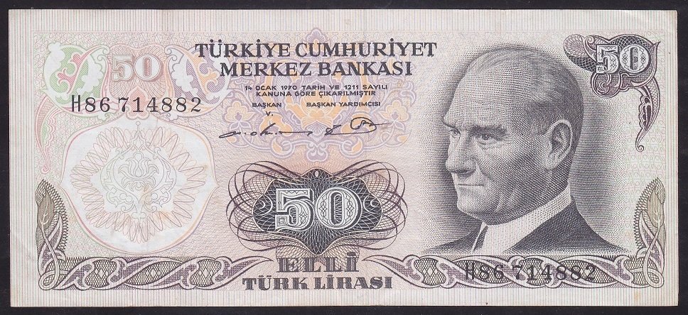 6.EMİSYON 1.TERTİP 50 LİRA H86 714882 ÇOK TEMİZ + eski para