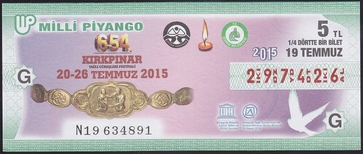 2015 19 TEMMUZ ÇEYREK BİLET G SERİSİ