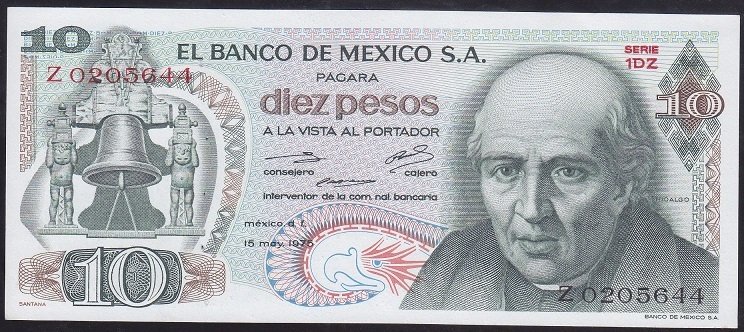 Meksika 10 Pesos 1975 Çil ( Z ) Pick63h