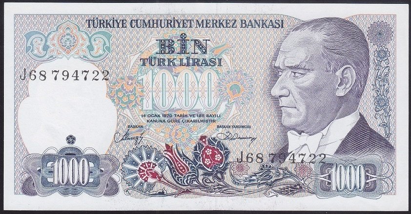 7.EMİSYON 2.TERTİP 1000 LİRA J68 794722 ÇİLALTI