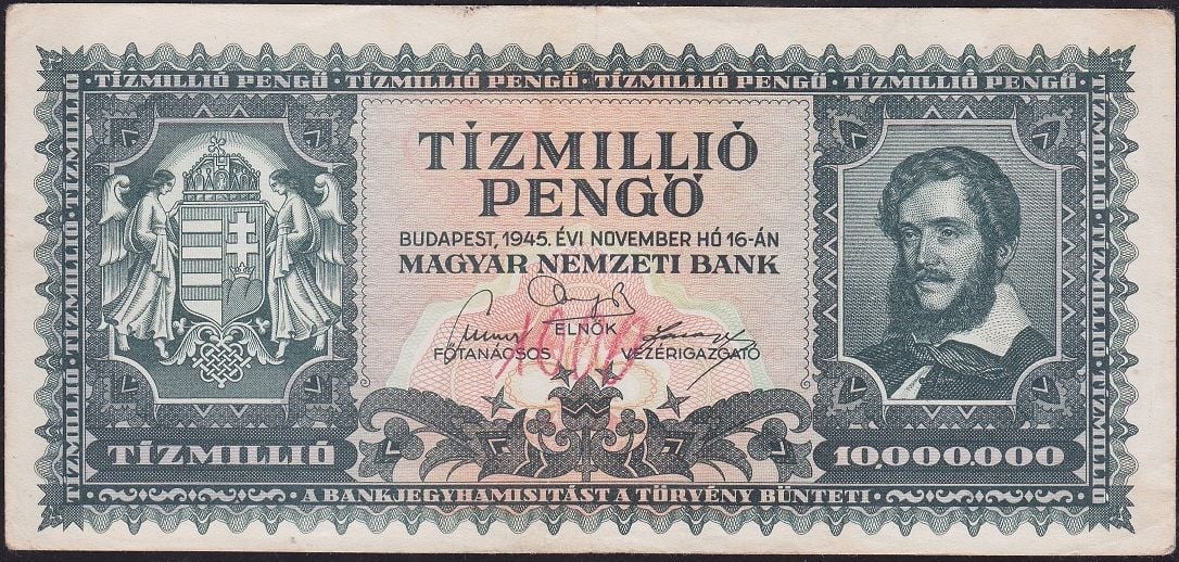 Macaristan 10 Milyon Pengo 1945 Çok Çok Temiz+