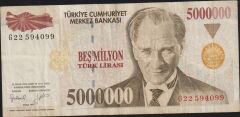 7.Emisyon 5 000 000 Lira G22 594099 Çok Temiz+