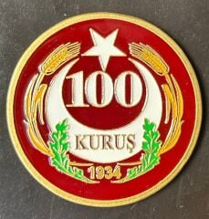 1934 yılı 100 Kuruş Madalya 51 mm ( Latin Harflerle Basılan ilk Cumhuriyet Madeni Paramızın Hatıra Madalyası )