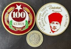 1934 yılı 100 Kuruş Madalya 51 mm ( Latin Harflerle Basılan ilk Cumhuriyet Madeni Paramızın Hatıra Madalyası )