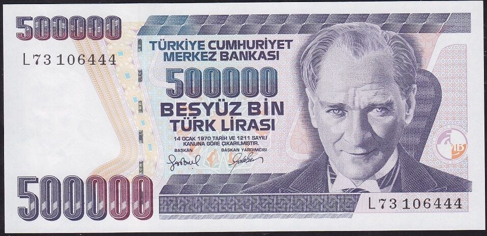 7.Emisyon 4.Tertip 500.000 Lira L73 106444 Çil