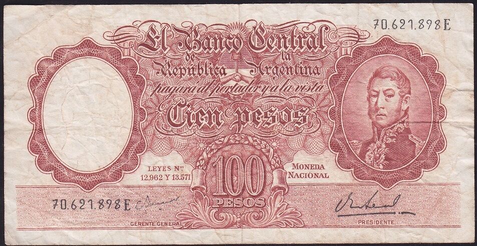 Arjantin 100 Pesos 1967 Çok Temiz Pick 272