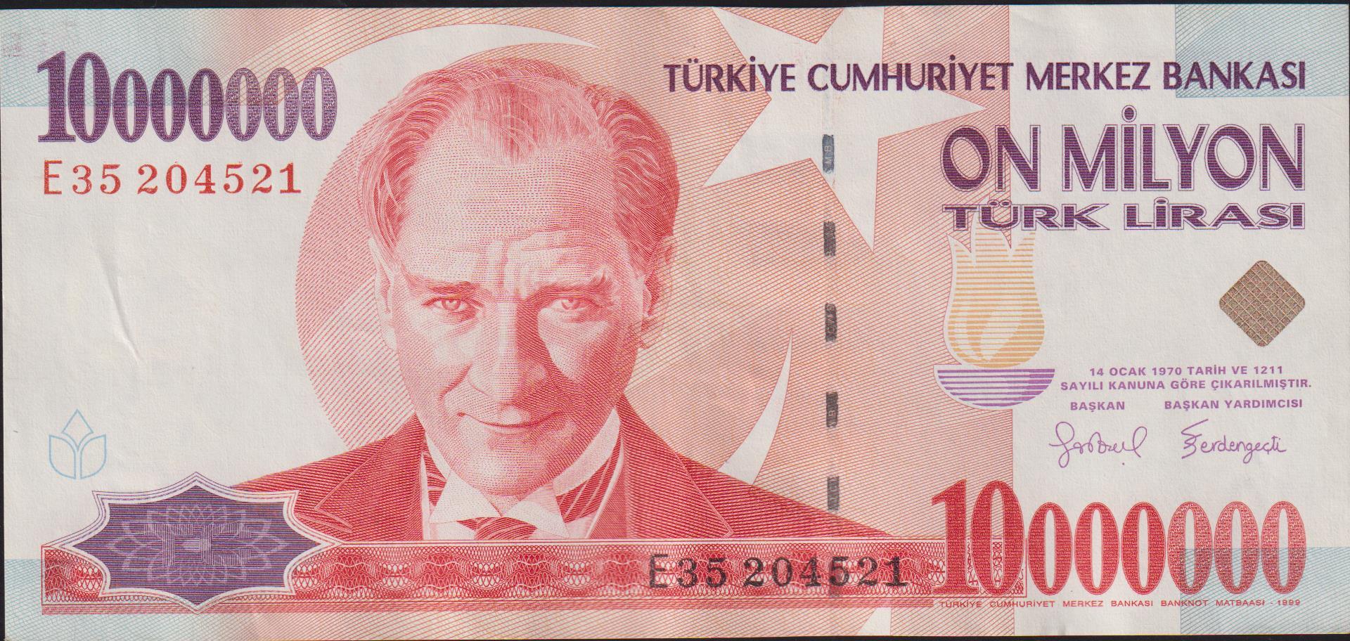 7.Emisyon 10 000 000 Lira E35 204521 Ççt Çilaltı