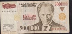 7.Emisyon 5 000 000 Lira G21 662369 Çok Temiz