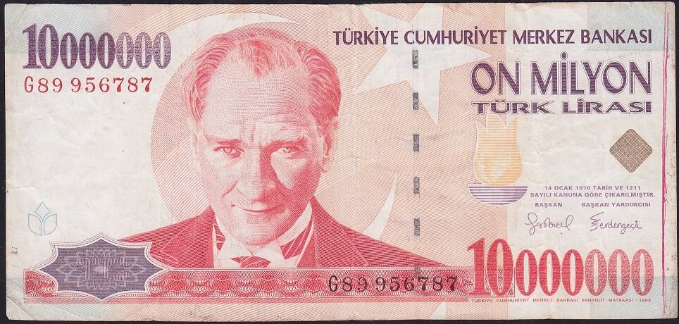 7.Emisyon 10.000.000 Lira G89 956787 Çok Temiz