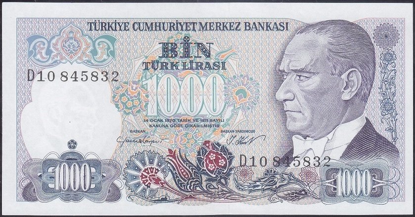 7.Emisyon 1.Tertip 1000 Lira D10 845832 Çil