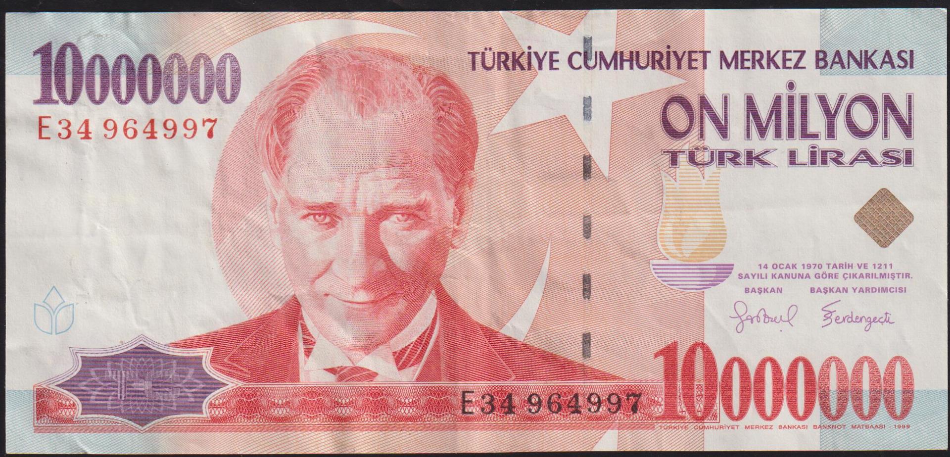 7.Emisyon 10 000 000 Lira E34 964997 Çok Temiz+