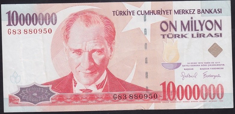 7.EMİSYON 10 000 000 LİRA G83 880950 ÇÇT